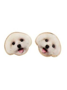 Happy Poodle Puppy Dog Cute Animal Lover Gold Stud Earrings